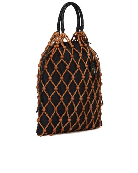 Prada Fishnet wood mesh and nylon bag.